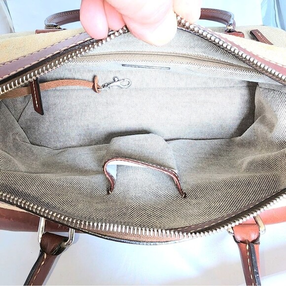 Vintage Dooney & Bourke Brown Leather & Tan Monogram Canvas Satchel 12.5"X7.5"X5 - Picture 7 of 14
